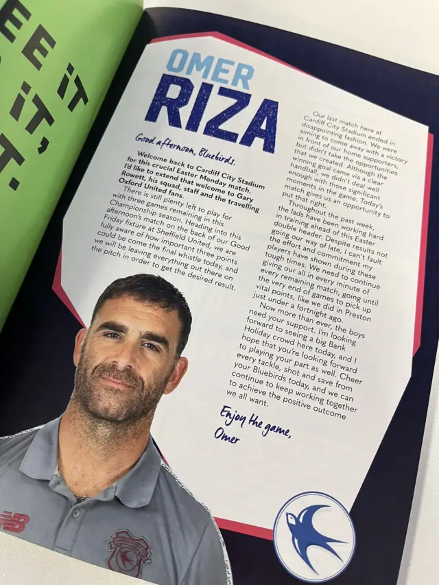 Cardiff match programme with picture of Omer Riza