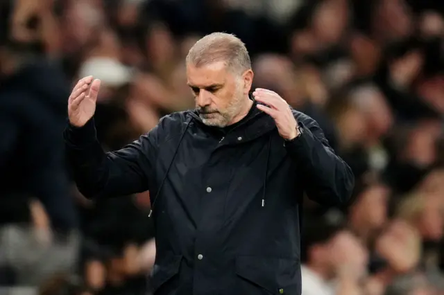 Postecoglou throws his hands up in the air