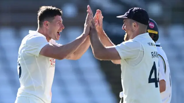 Durham bowlers Matthew Potts (left) and Ben Raine