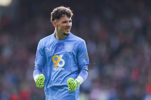 Burnley goalkeeper James Trafford celebrates against Sheffield United