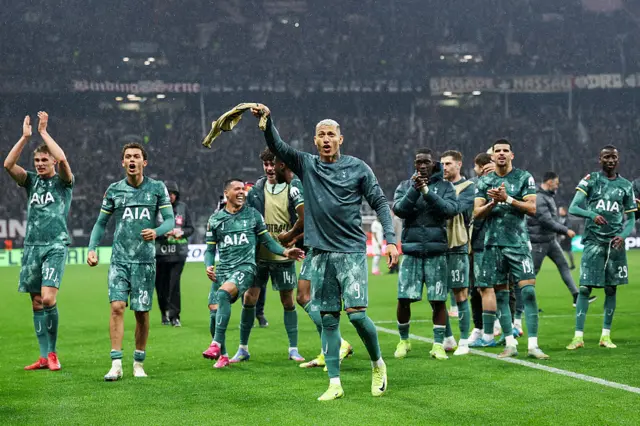 Richarlison leading the Tottenham celebrations after beating Eintracht Frankfurt