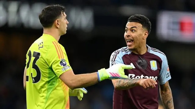 Emiliano Martinez and Morgan Rogers of Aston Villa speak