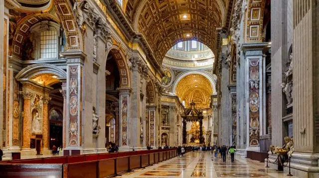 The inside of St. Peter's Basilica in Vatican City, Vatican.