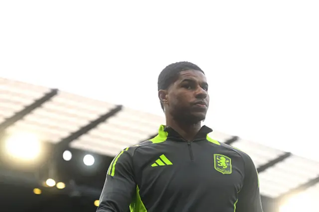 Marcus Rashford of Aston Villa warms up