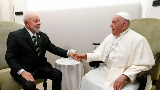 Pope Francis meets with Luiz Inácio Lula da Silva, President of Brazil, during the G7 Leaders Summit on day two of the 50th G7 summit at Borgo Egnazia on June 14, 2024 in Fasano, Italy.