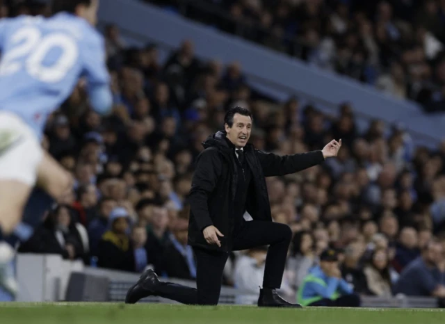 Aston Villa manager Unai Emery looks on