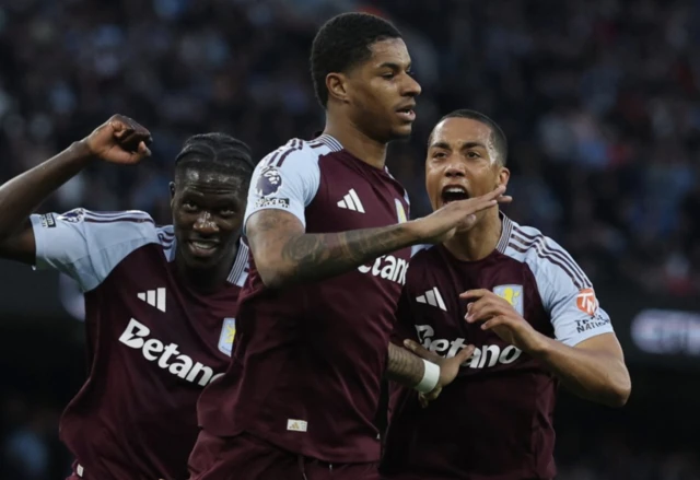 Astpn Villa's Marcus Rashford celebrates