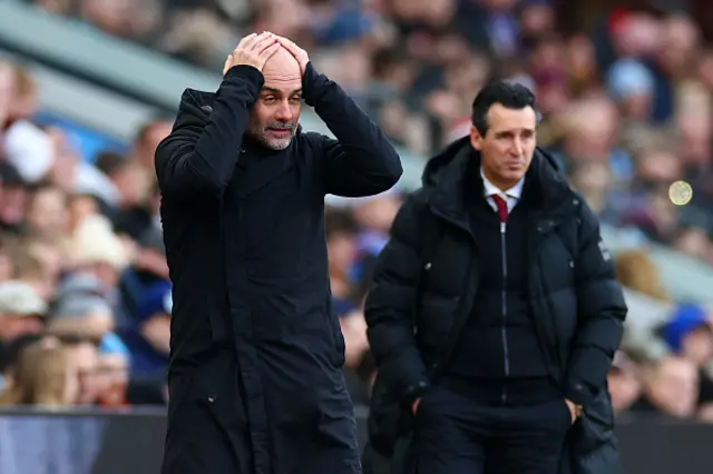 Manchester City manager Josep Guardiola reacts
