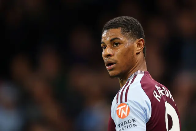 Marcus Rashford of Aston Villa looks on
