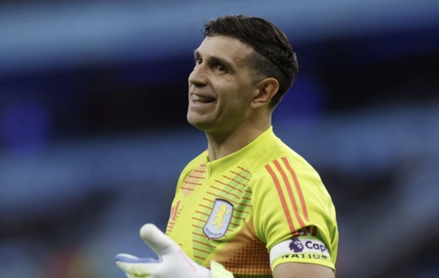Aston Villa's Emiliano Martinez looks on