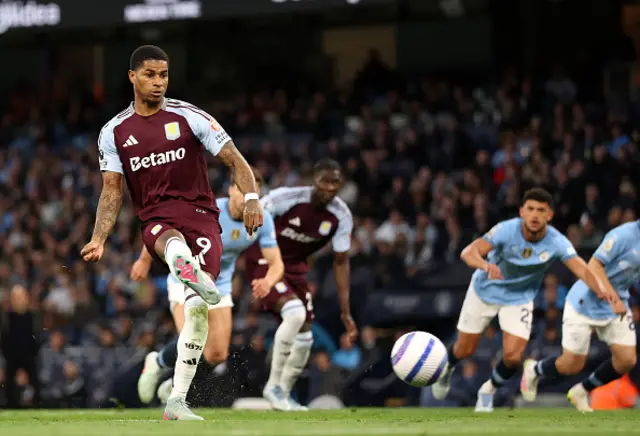 Marcus Rashford of Aston Villa scores