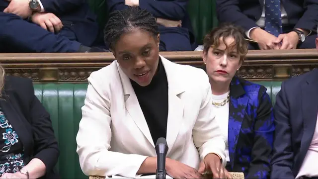 Screengrab dated 22/04/2025 of Conservative party leader Kemi Badenoch delivers a statement in the House of Commons