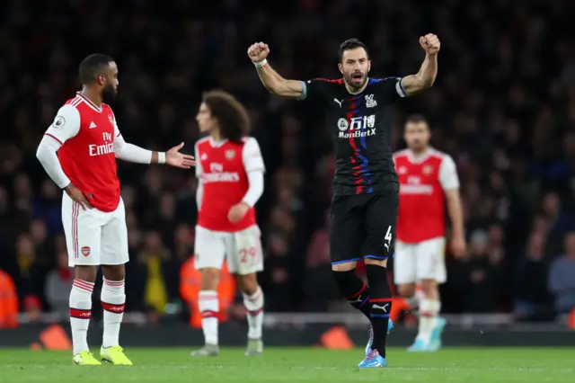Luka Milivojevic, of Crystal Palace, celebrates after scoring against Arsenal in 2019