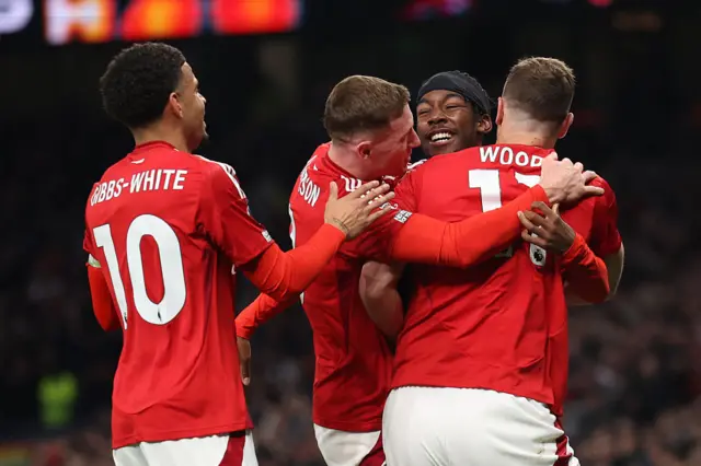 Nottingham Forest celebrating beating Tottenham