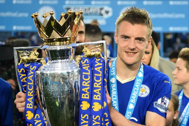 Vardy with the Premier League title in 2016