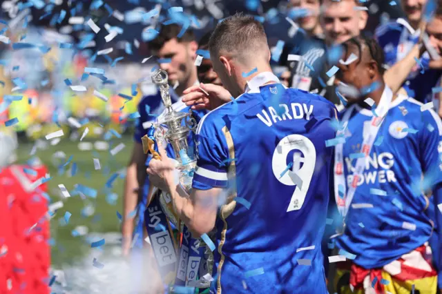 Vardy after achieving Championship promotion in 2024