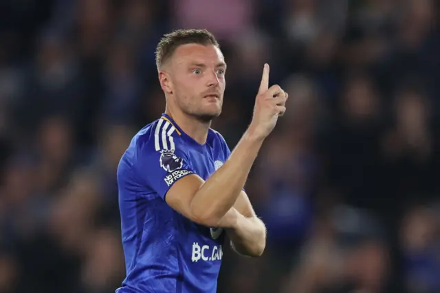 Jamie Vardy doing a number one with his finger