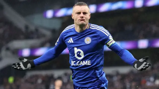 Jamie Vardy of Leicester City celebrates after scoring