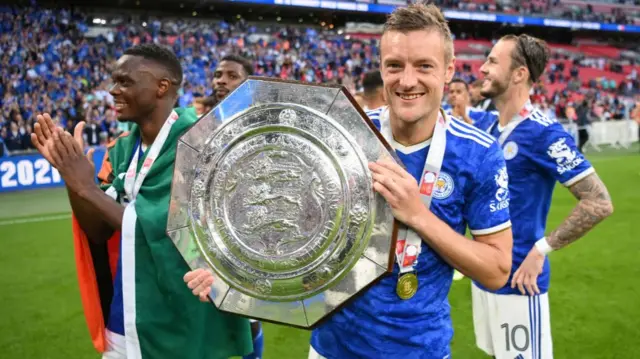 Vardy with the Community Shield