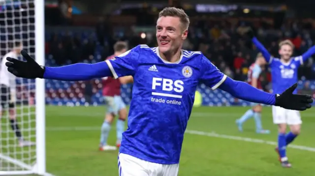 Jamie Vardy of Leicester City celebrates after scoring
