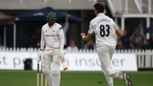 Dom Goodman bowls Rishi Patel