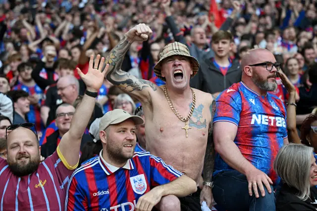 Fans of Crystal Palace celebrate after Ismaila Sarr of Crystal Palace (not pictured) scores