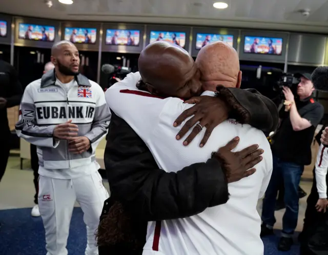 Chris Eubank Sr hugs Ronnie Davies