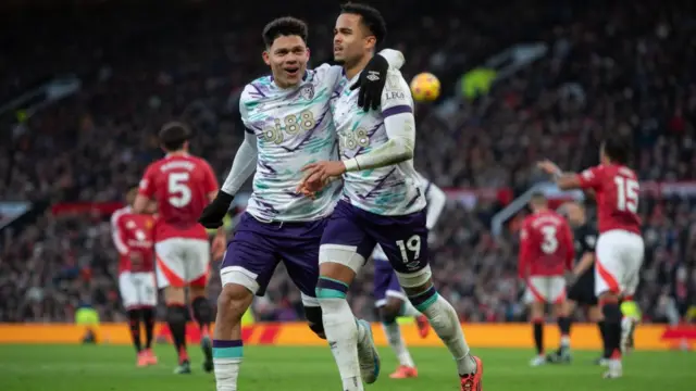 Bournemouth celebrating a goal against Manchester United at Old Trafford