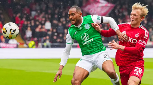 Hibernian's Jordan Obita and Aberdeen's Alexander Jensen