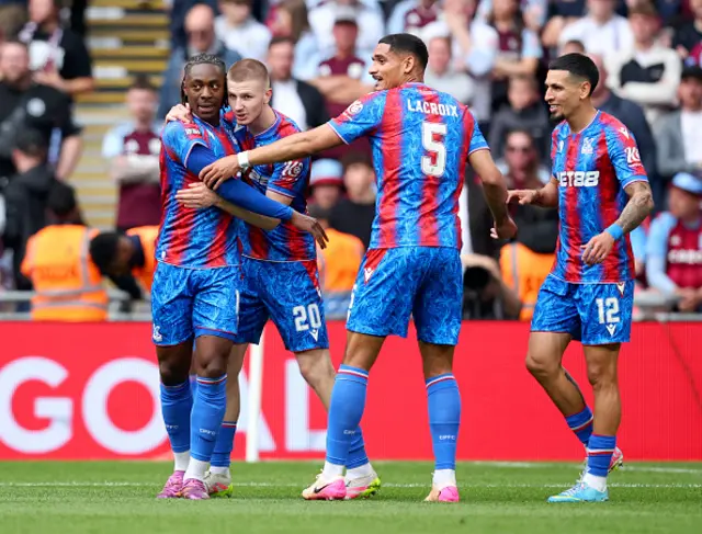 Eberechi Eze, Adam Wharton, Maxence Lacroix and Daniel Munoz of Crystal Palace celebrates 1st goal