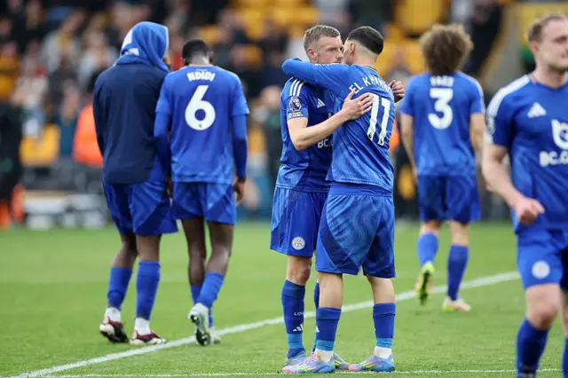 Leicester players console one another at full time