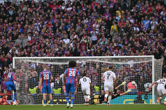 Jean-Philippe Mateta (L) puts this penalty wide