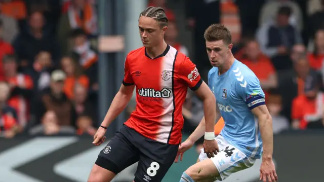 Thelo Aasgaard on the ball for Luton