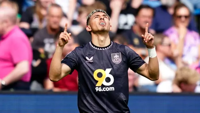 Jeremy Sarmiento points to the sky after scoring