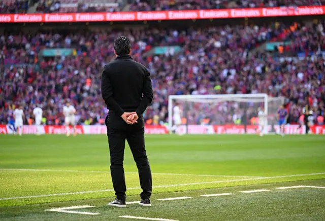 Unai Emery, Manager of Aston Villa, looks on