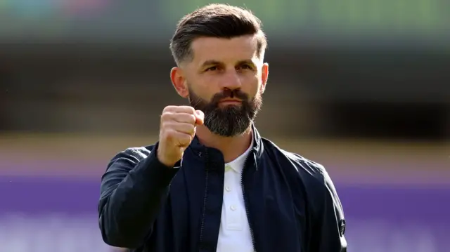 Plymouth boss Miron Muslic celebrates the win over Coventry