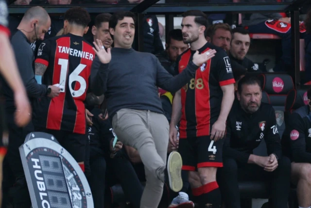 AFC Bournemouth manager Andoni Iraola reacts