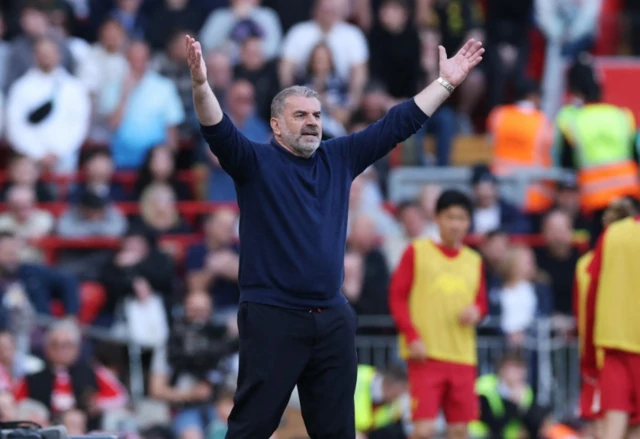 Tottenham Hotspur manager Ange Postecoglou reacts