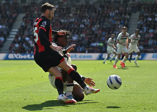 Patrick Dorgu fouls Bournemouth's English defender Adam Smith