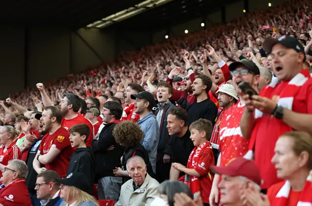 Fans of Liverpool show their support in the stands