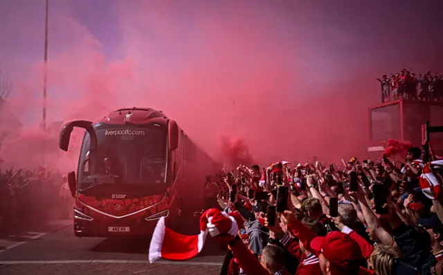 Liverpool team bus arriving