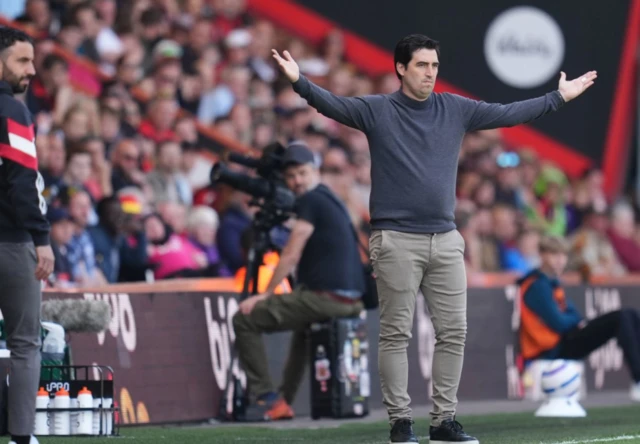 Bournemouth manager Andoni Iraola looks on