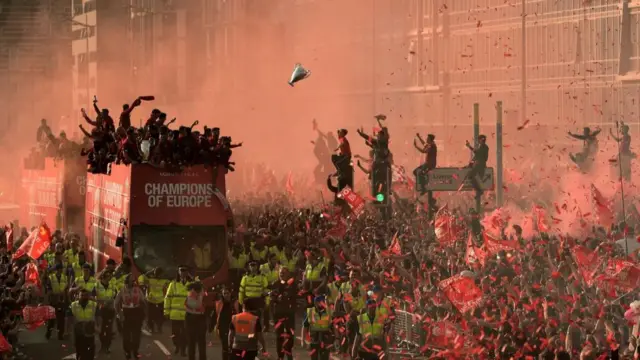 Liverpool celebrating their Champions League win in 2019