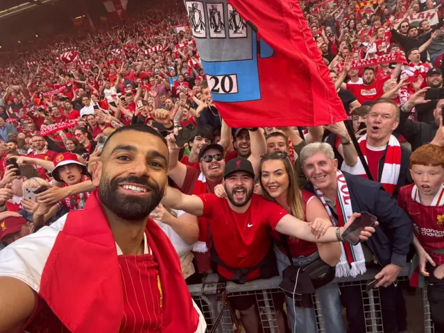 Liverpool fan William Doran in a selfie with Mohamed Salah
