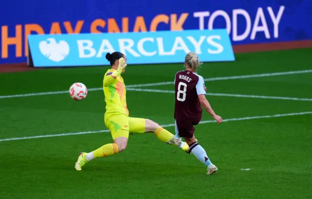Aston Villa's Jordan Nobbs scores their side's first goal of the game during the Barclays Women's Super League match at Villa Park, Birmingham.