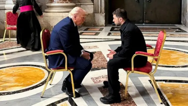 Trump and Zelensky sit face-to-face on chairs at the funeral of Pope Francis