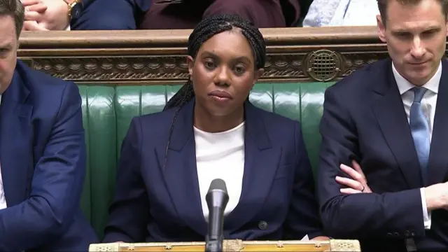 Badenoch sat on the opposition's front bench at PMQs