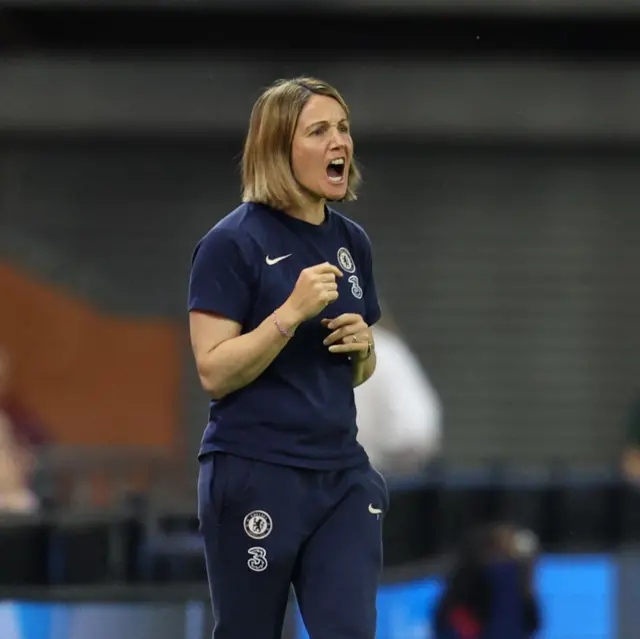 Sonia Bompastor shouts from the sideline