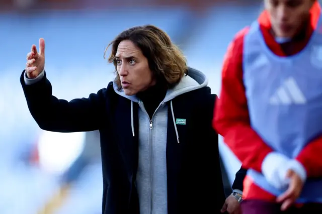Natalia Arroyo directs her players from the Villa Park touchline