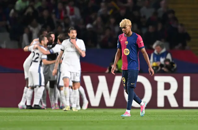 Lamine Yamal of FC Barcelona looks dejected